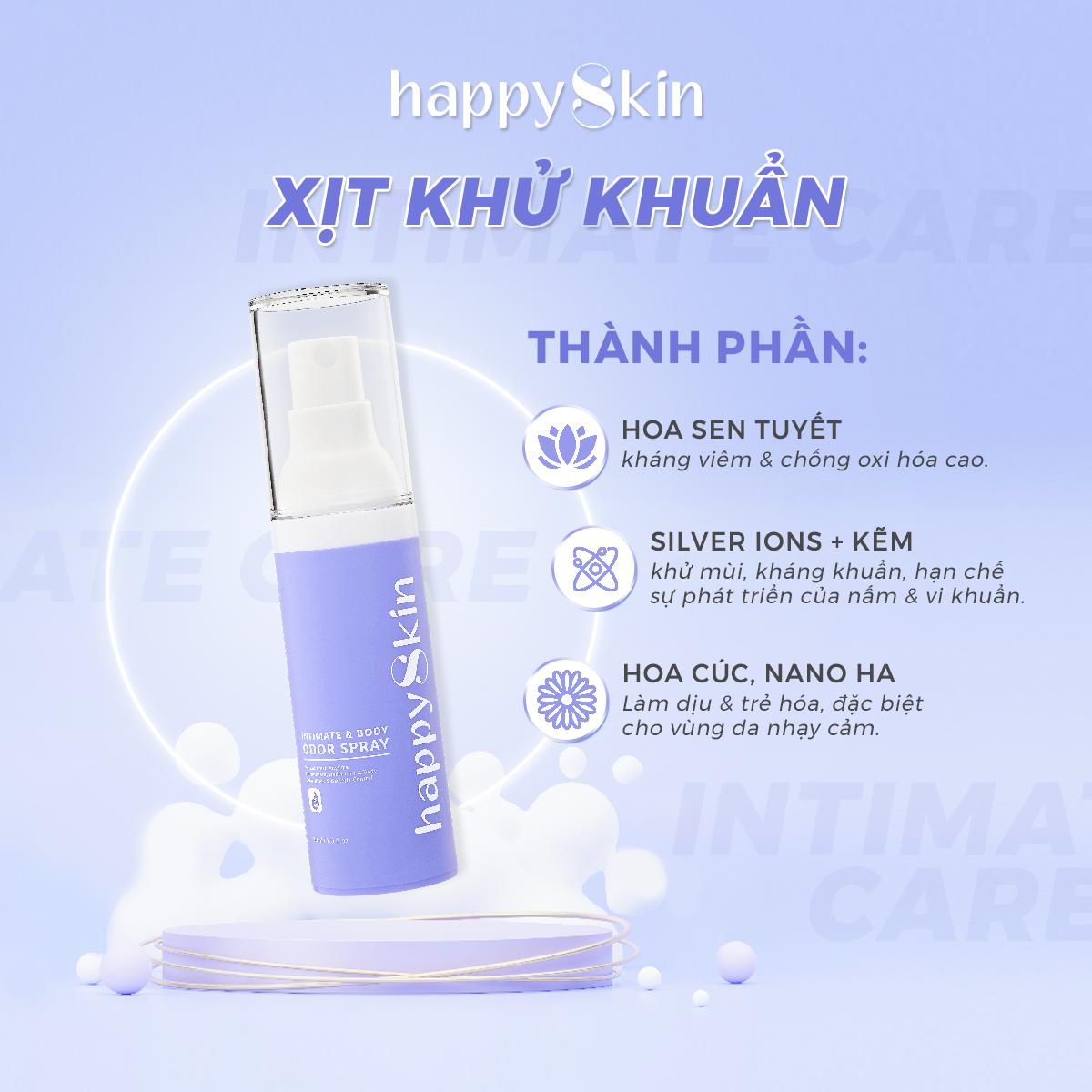 Thành phần của Xịt Khử Mùi Vùng Kín & Toàn Thân Happyskin Intimate & Body Odor Spray