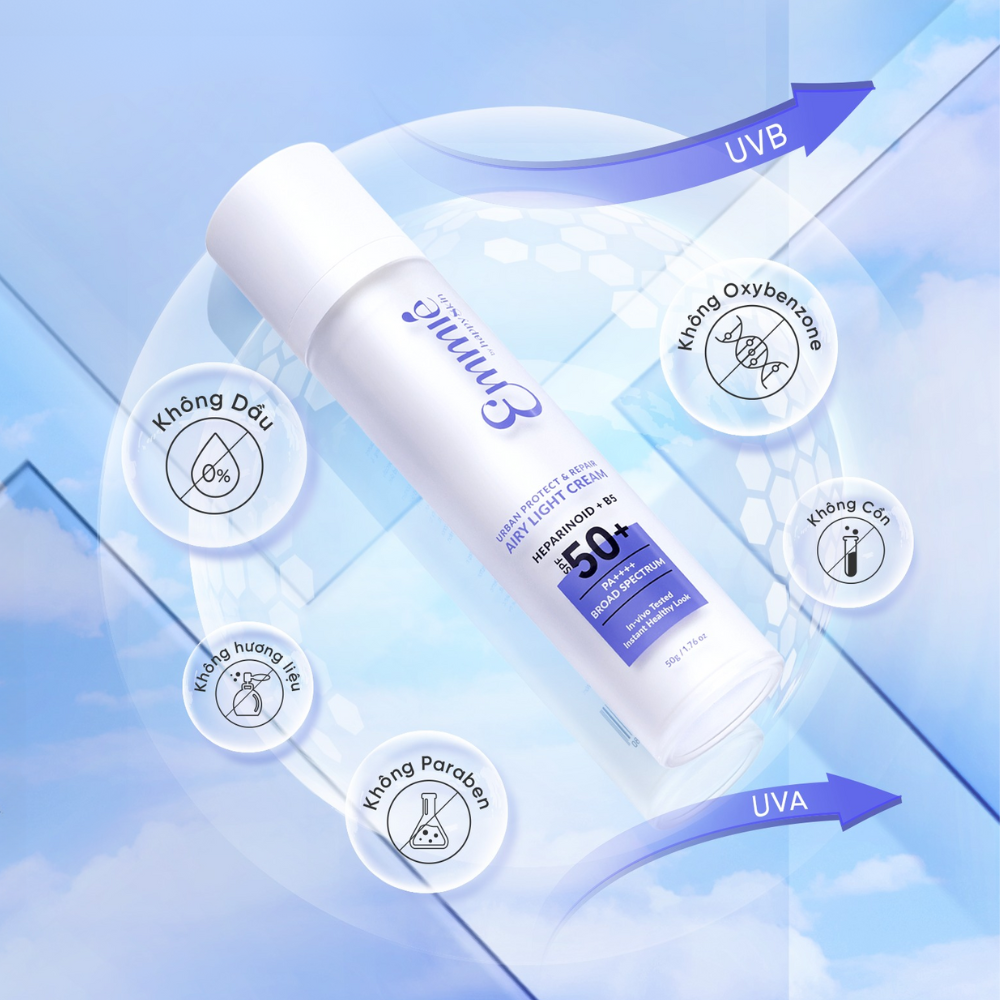 Emmié By HappySkin Urban Protect & Repair Airy Light Cream với thành phần an toàn cho da nhạy cảm