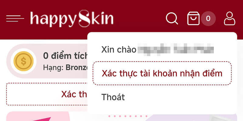 Bước 2: click chọn icon hình người -> chọn Xác Thực Tài Khoản Nhận Điểm