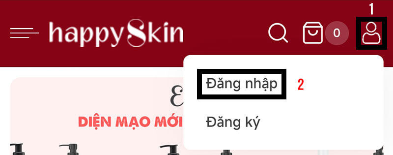 Bước 1: click chọn icon hình người -> chọn Đăng Nhập -> điền thông tin đăng nhập -> chọn Đăng Nhập