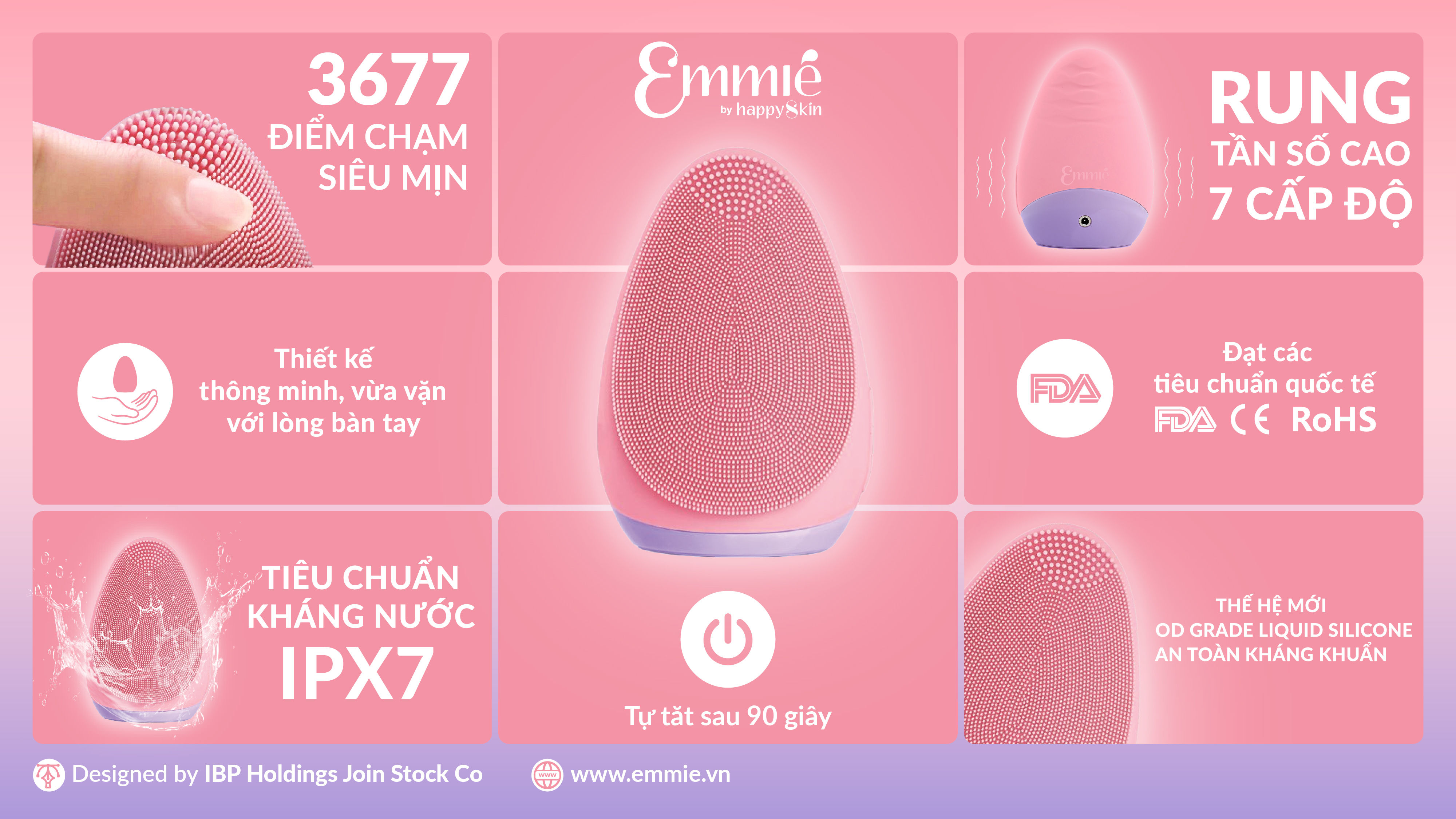 Máy Rửa Mặt Emmié Premium Facial Cleansing Brush - Đạt Chứng Nhận FDA - Baby Pink