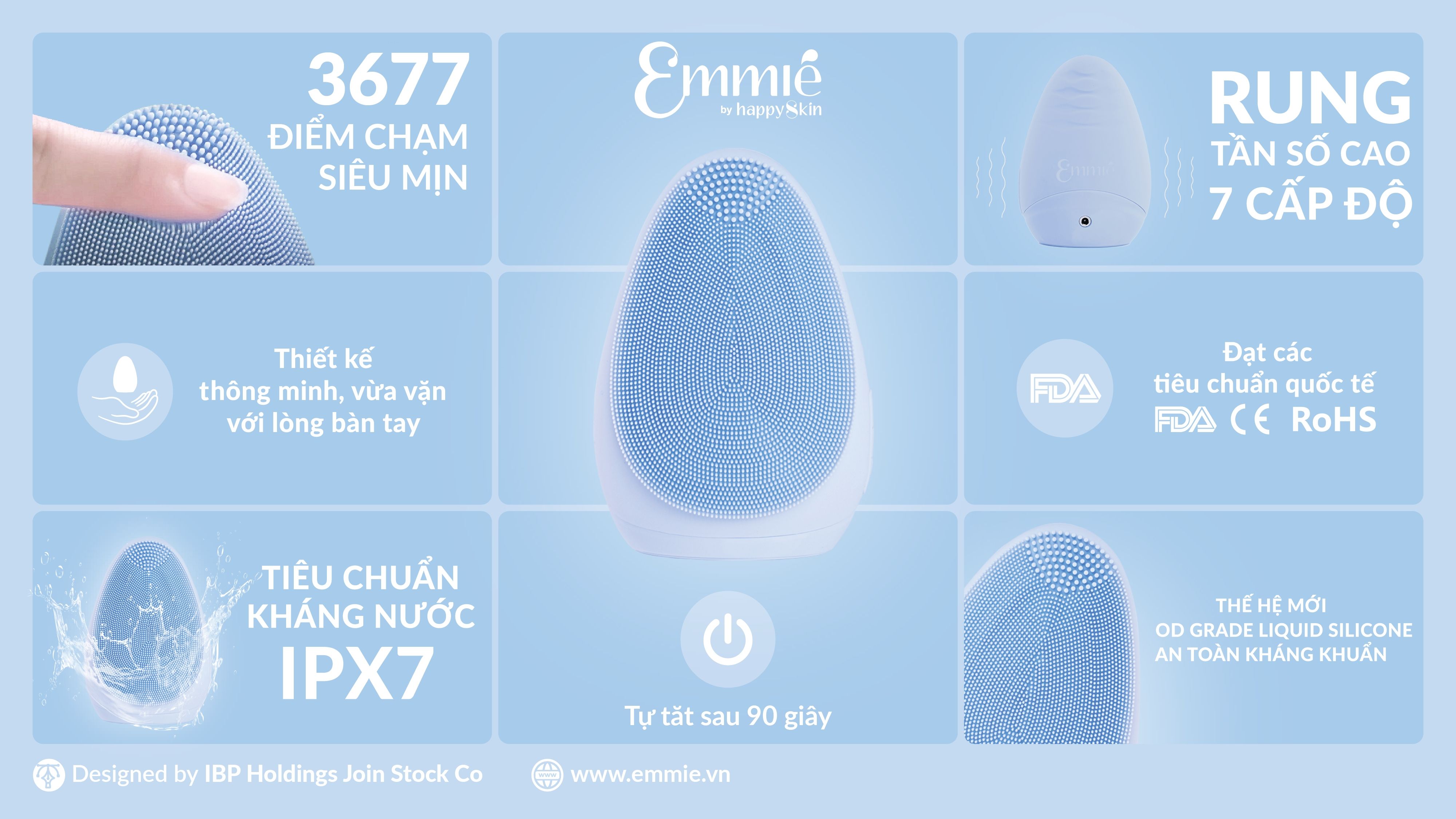 Máy Rửa Mặt Emmié Premium Facial Cleansing Brush - Đạt Chứng Nhận FDA - Sky Blue
