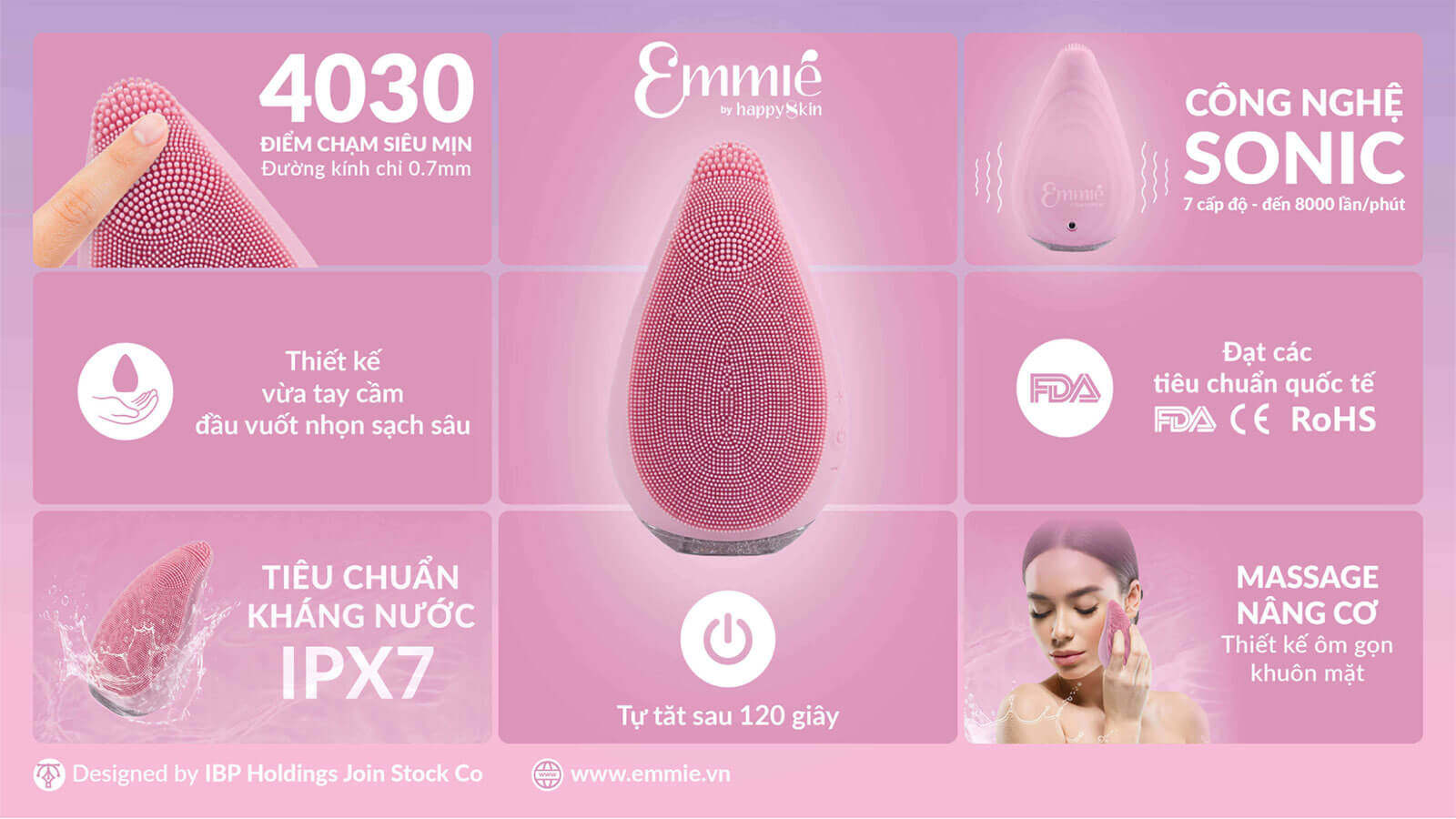 Máy Rửa Mặt Emmié Premium Facial Cleansing Brush Sonic Extra