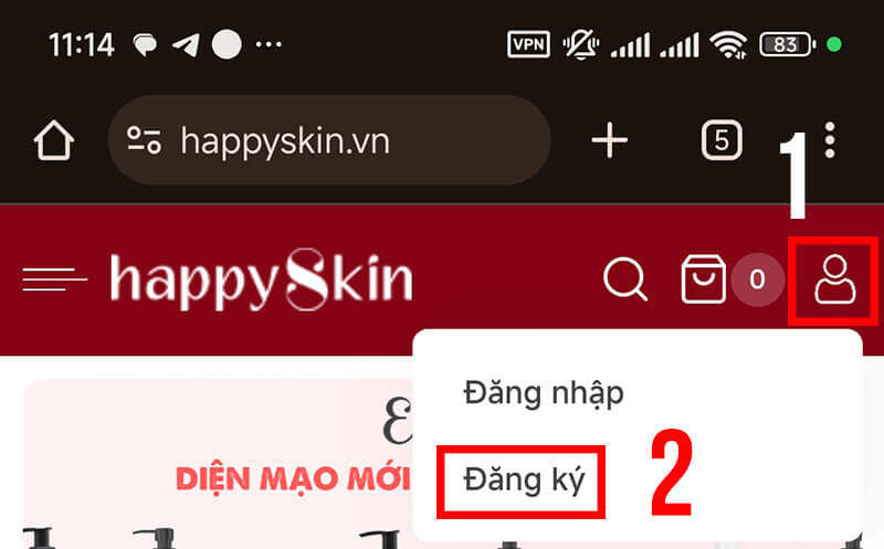 Bước 2: click chọn icon hình người -> chọn Đăng Ký