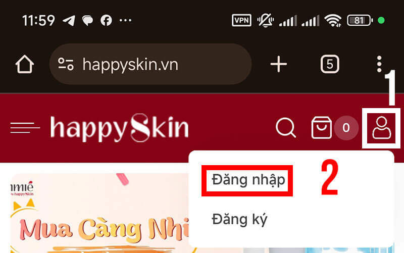 Bước 4: click chọn icon hình người -> chọn Đăng Nhập