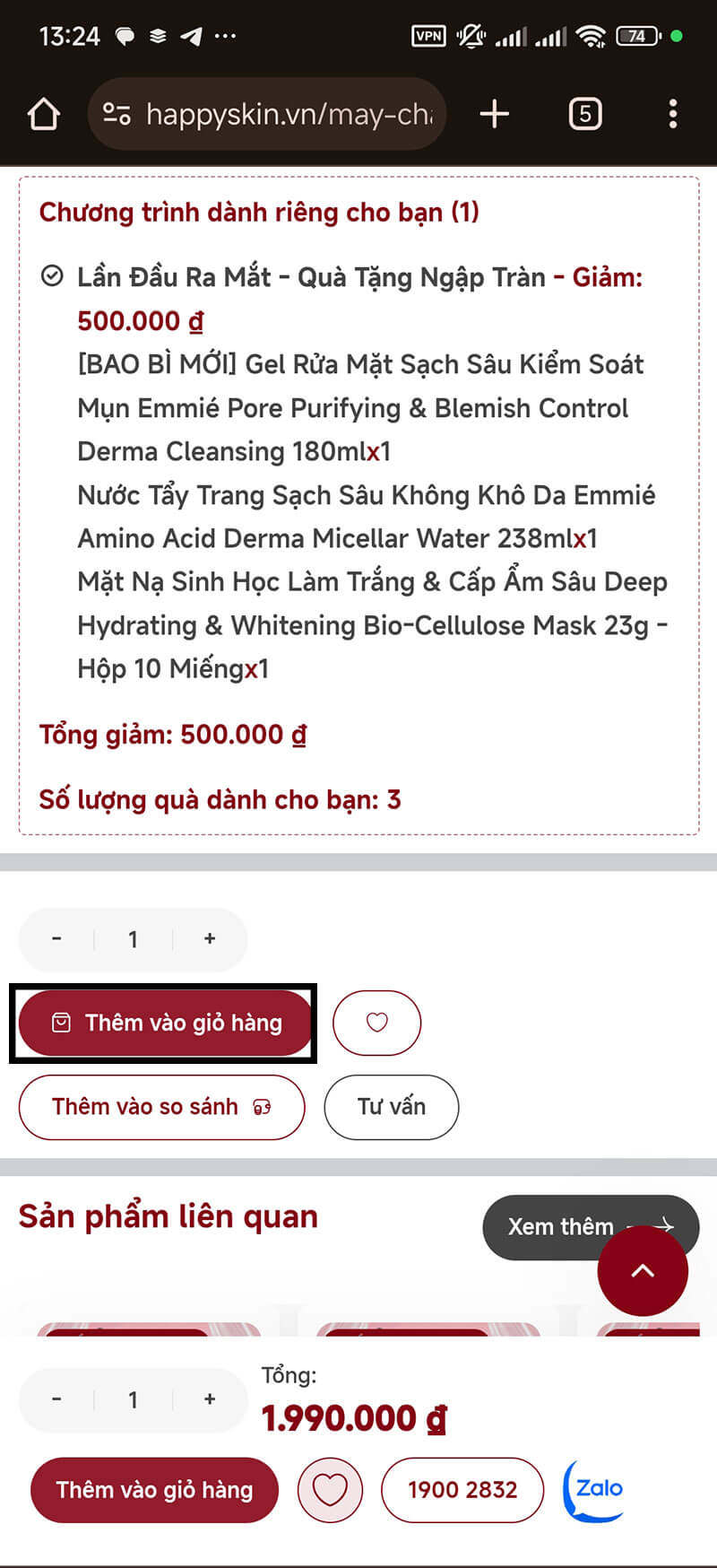 Bước 1: thêm sản phẩm cần mua vào giỏ hàng