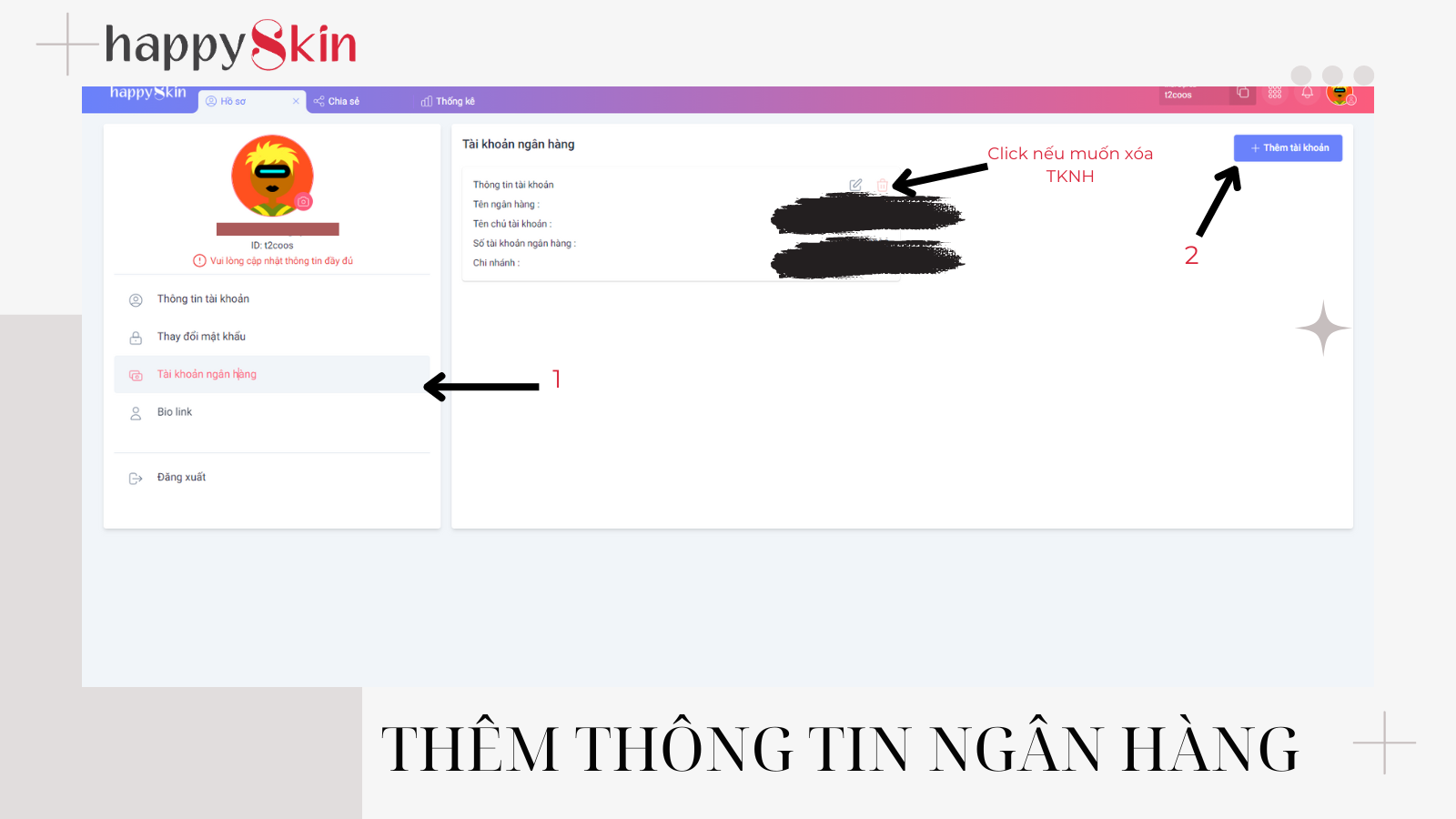 HƯỚNG DẪN THÊM VÀ XÓA TÀI KHOẢN NGÂN HÀNG