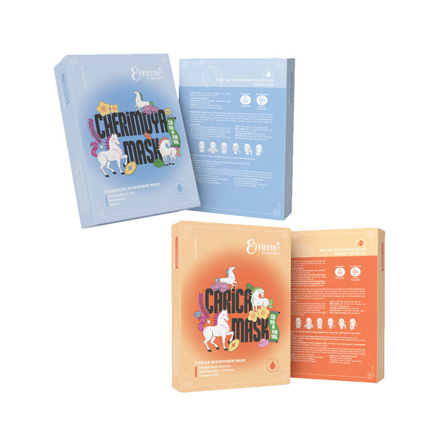Combo Sáng Da Phục Hồi: Hộp Mặt Nạ Microfiber Đu Đủ Dưỡng Trắng Da Phiên Bản Tết + Hộp Mặt Nạ Microfiber Làm Dịu Da Mãng Cầu Phiên Bản Tết